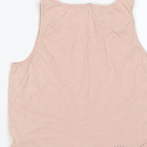 New Look Womens Pink Cotton Basic Tank Size 10 Crew Neck - Embroidered