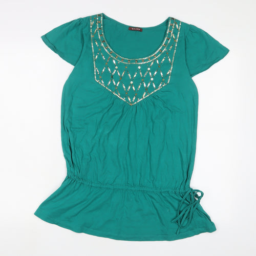 Savoir Womens Green Cotton Tunic T-Shirt Size 10 Scoop Neck - Sequins