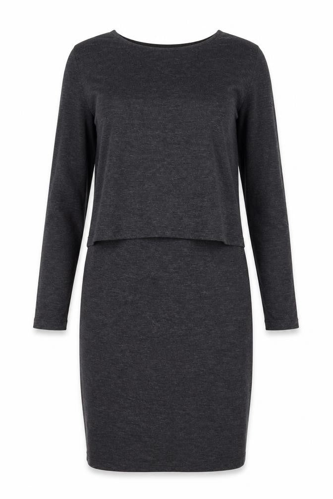Front view of Grav & Willow women’s grey polyester a-line, size UK 10, boat neck pullover