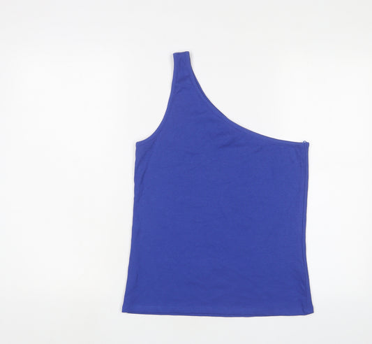 Marks and Spencer Womens Blue Cotton Basic Tank Size 16 One Shoulder