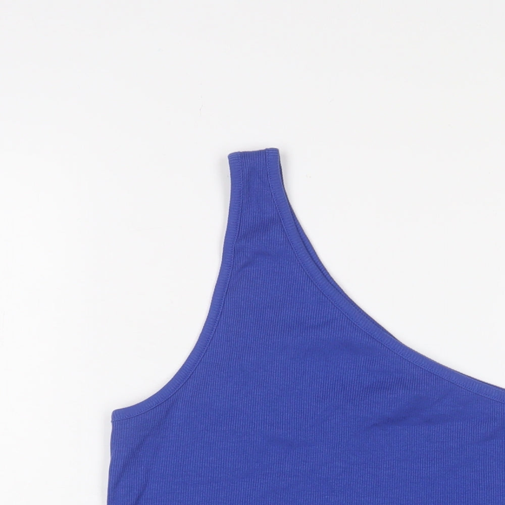 Marks and Spencer Womens Blue Cotton Basic Tank Size 16 One Shoulder