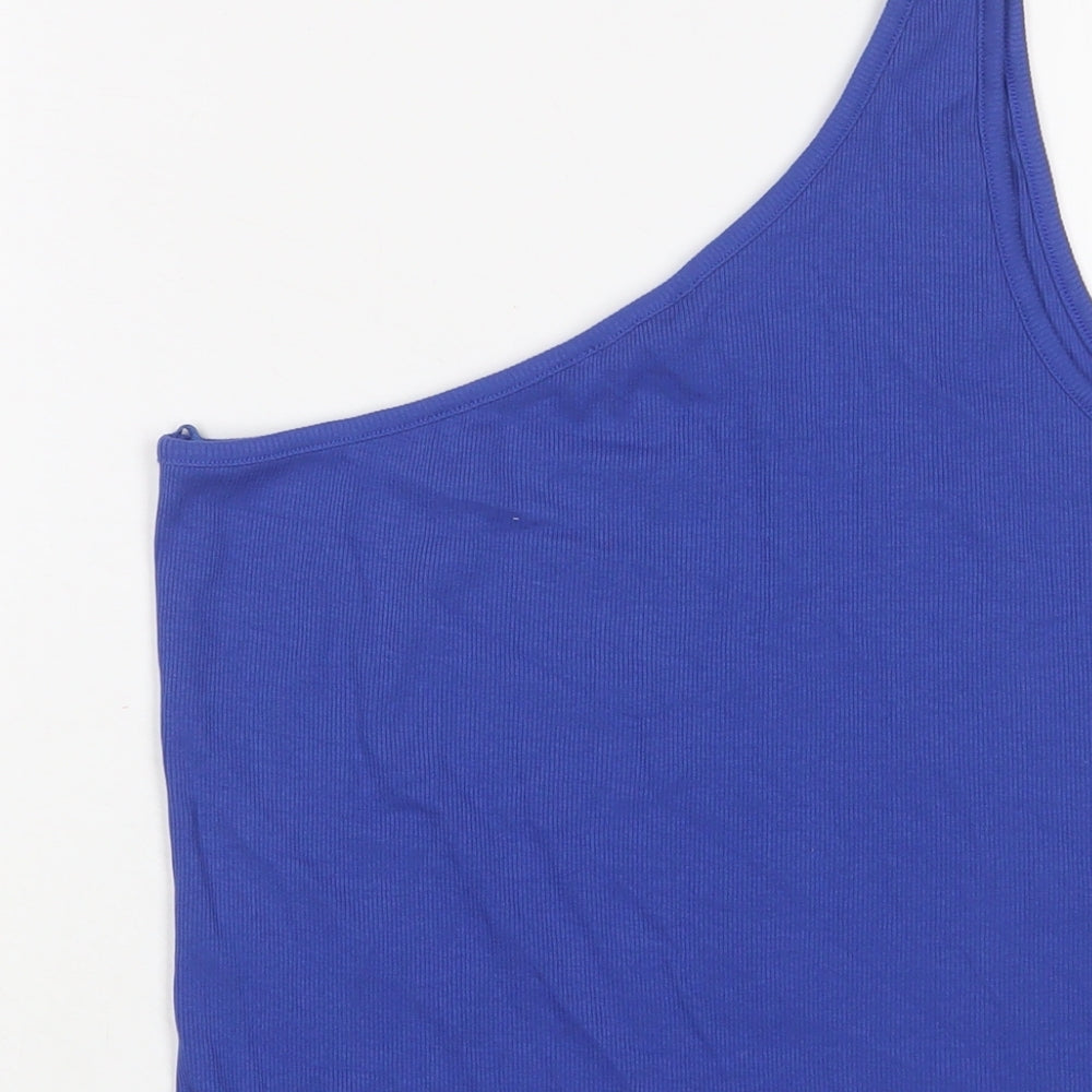 Marks and Spencer Womens Blue Cotton Basic Tank Size 16 One Shoulder