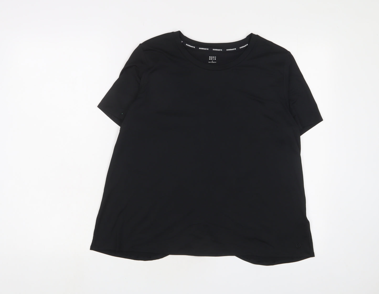 GOODMOVE Womens Black Polyester Basic T-Shirt Size 16 Crew Neck Pullover
