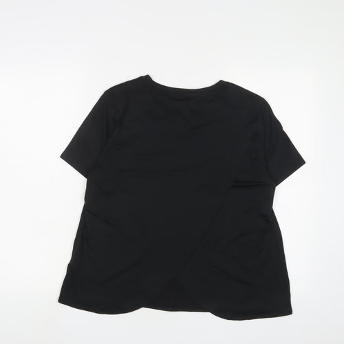 GOODMOVE Womens Black Polyester Basic T-Shirt Size 16 Crew Neck Pullover