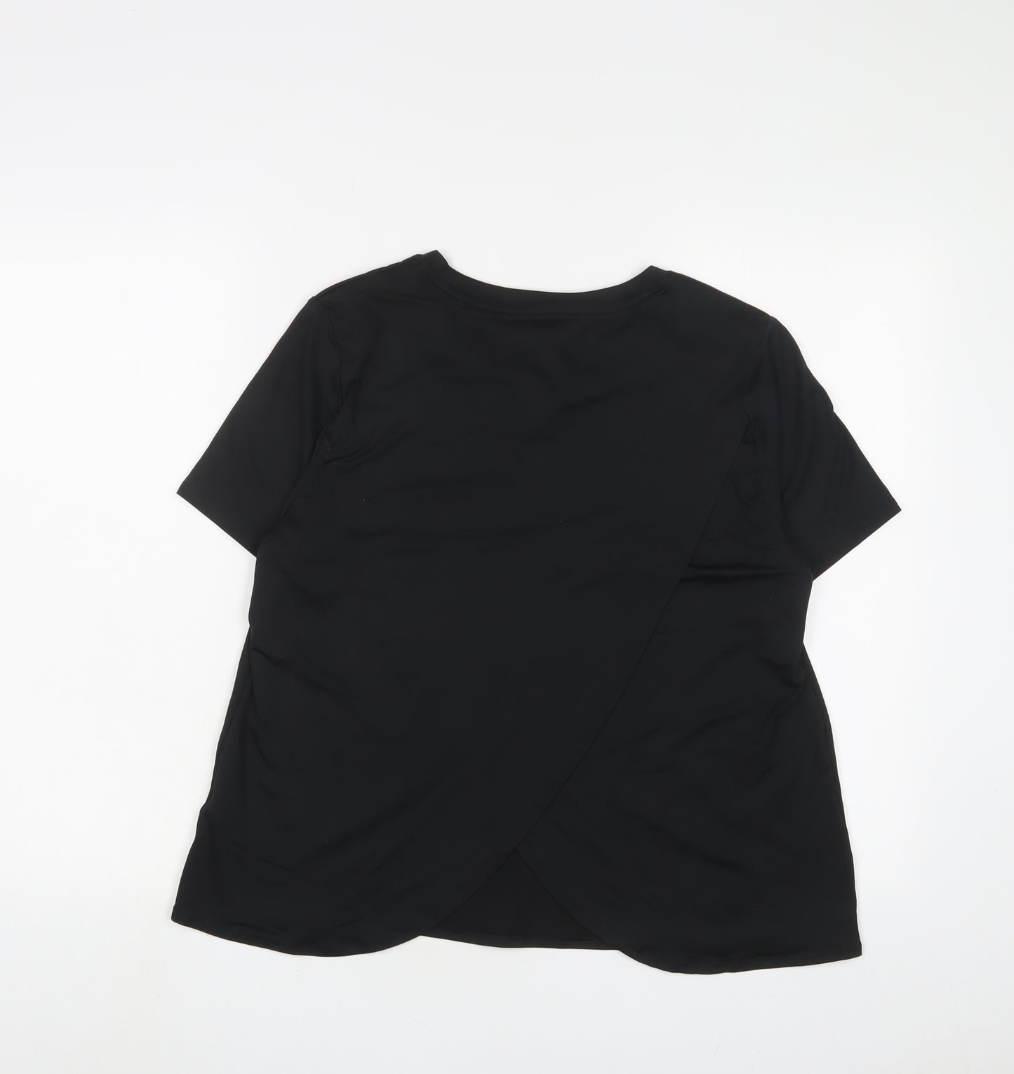 GOODMOVE Womens Black Polyester Basic T-Shirt Size 16 Crew Neck Pullover