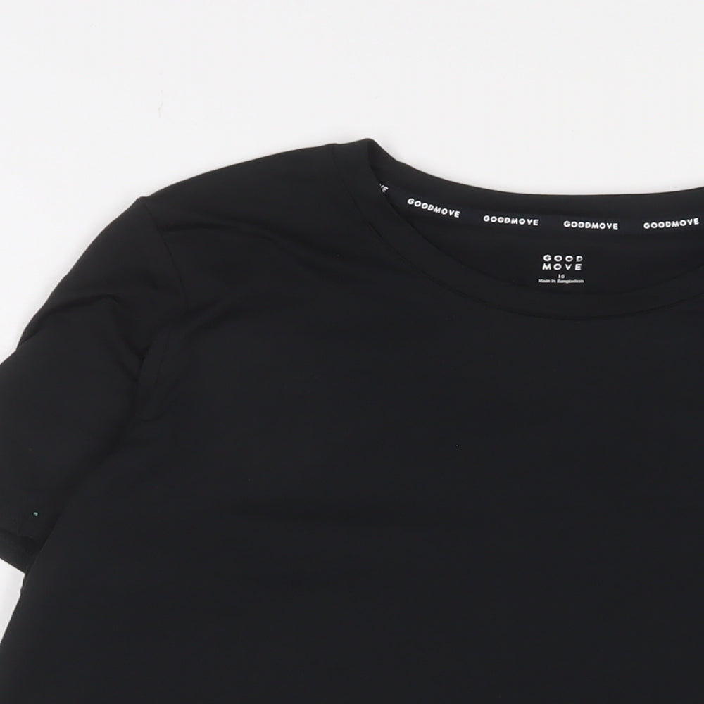 GOODMOVE Womens Black Polyester Basic T-Shirt Size 16 Crew Neck Pullover