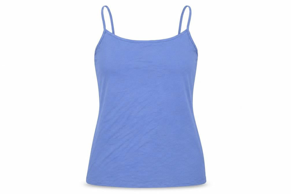 Front view of Limited Collection women’s blue viscose basic tank, size M, scoop neck