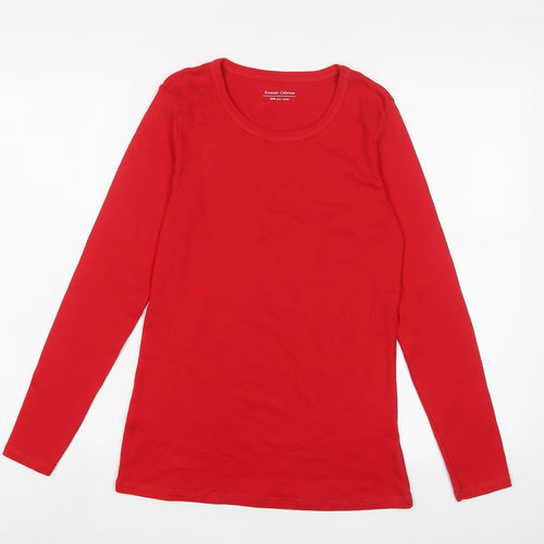 Marks and Spencer Womens Red Cotton Basic T-Shirt Size 12 Crew Neck