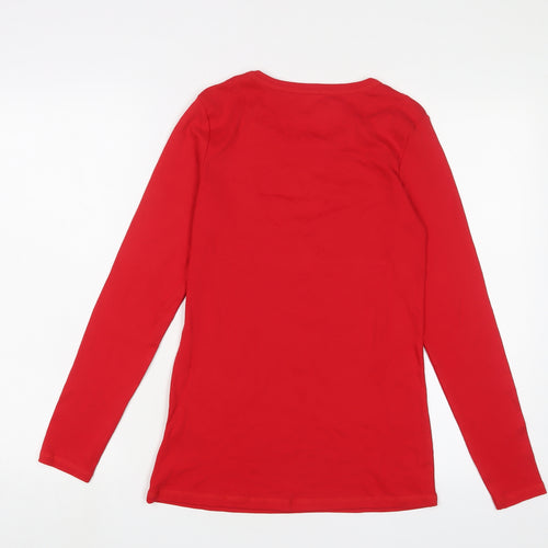 Marks and Spencer Womens Red Cotton Basic T-Shirt Size 12 Crew Neck