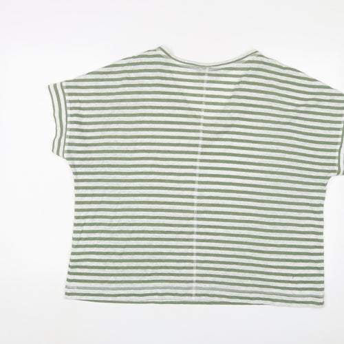 Marks and Spencer Womens Green Striped Linen Basic T-Shirt Size 18 V-Neck