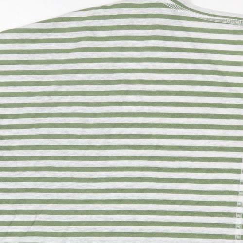 Marks and Spencer Womens Green Striped Linen Basic T-Shirt Size 18 V-Neck