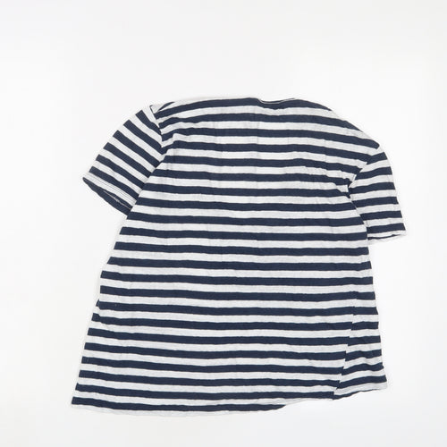 Zara Womens Blue Striped Linen Basic T-Shirt Size M V-Neck