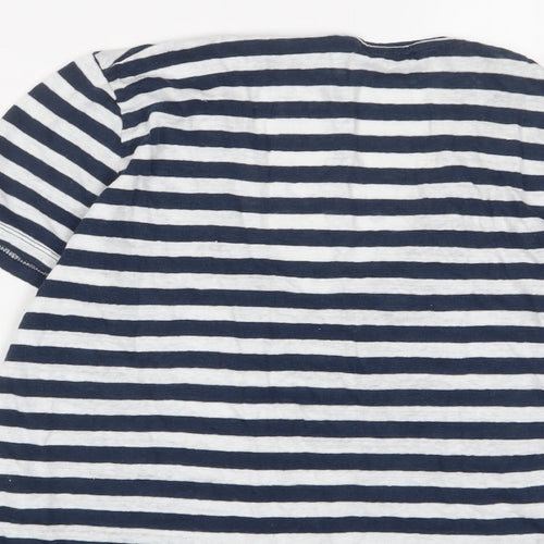 Zara Womens Blue Striped Linen Basic T-Shirt Size M V-Neck