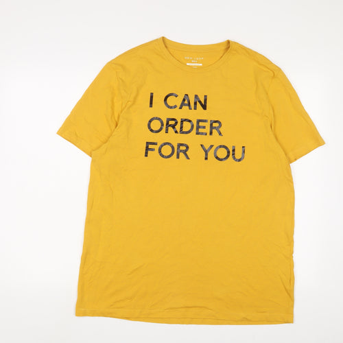 New Look Mens Yellow Cotton T-Shirt Size L Crew Neck - I can order for you