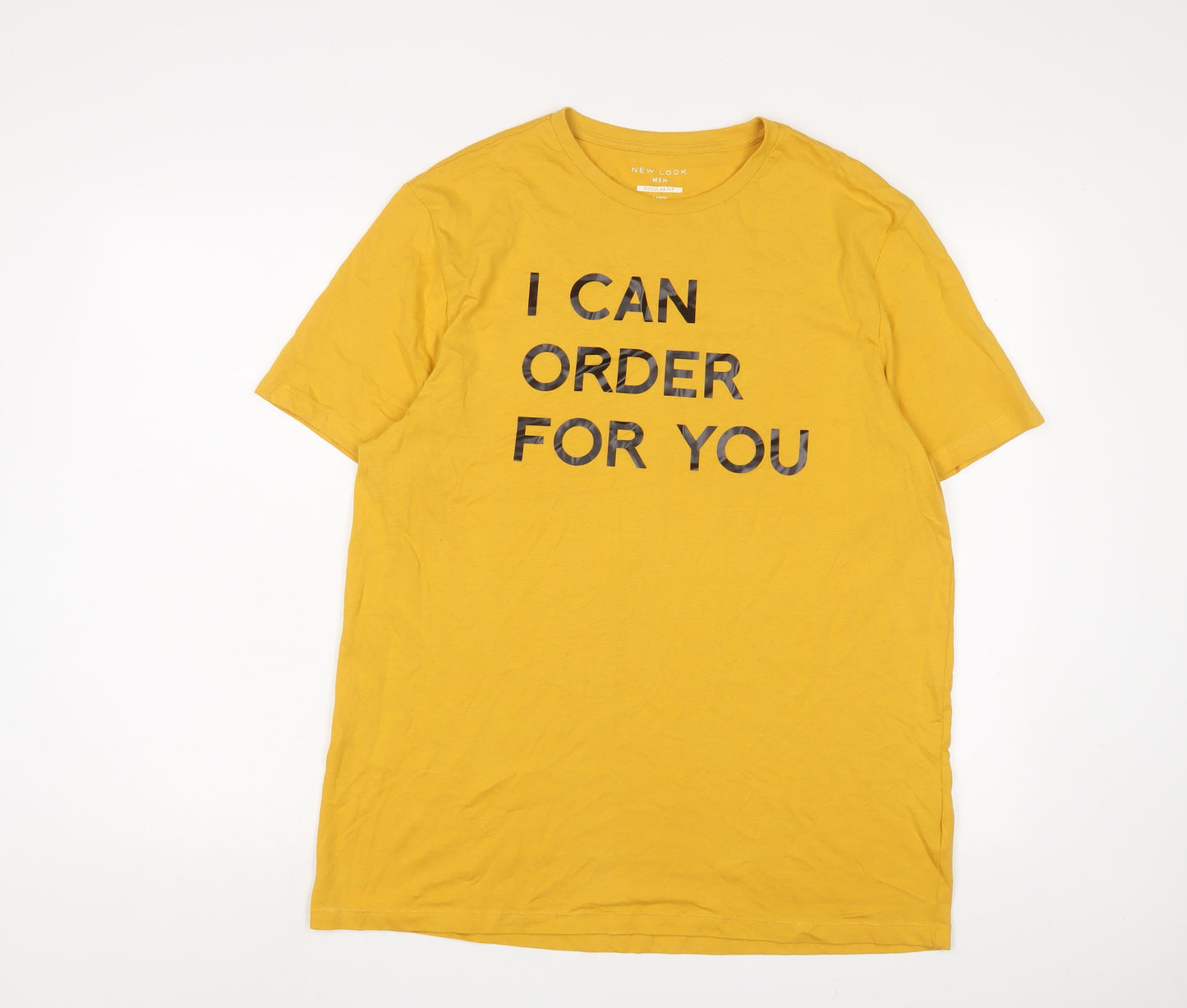 New Look Mens Yellow Cotton T-Shirt Size L Crew Neck - I can order for you