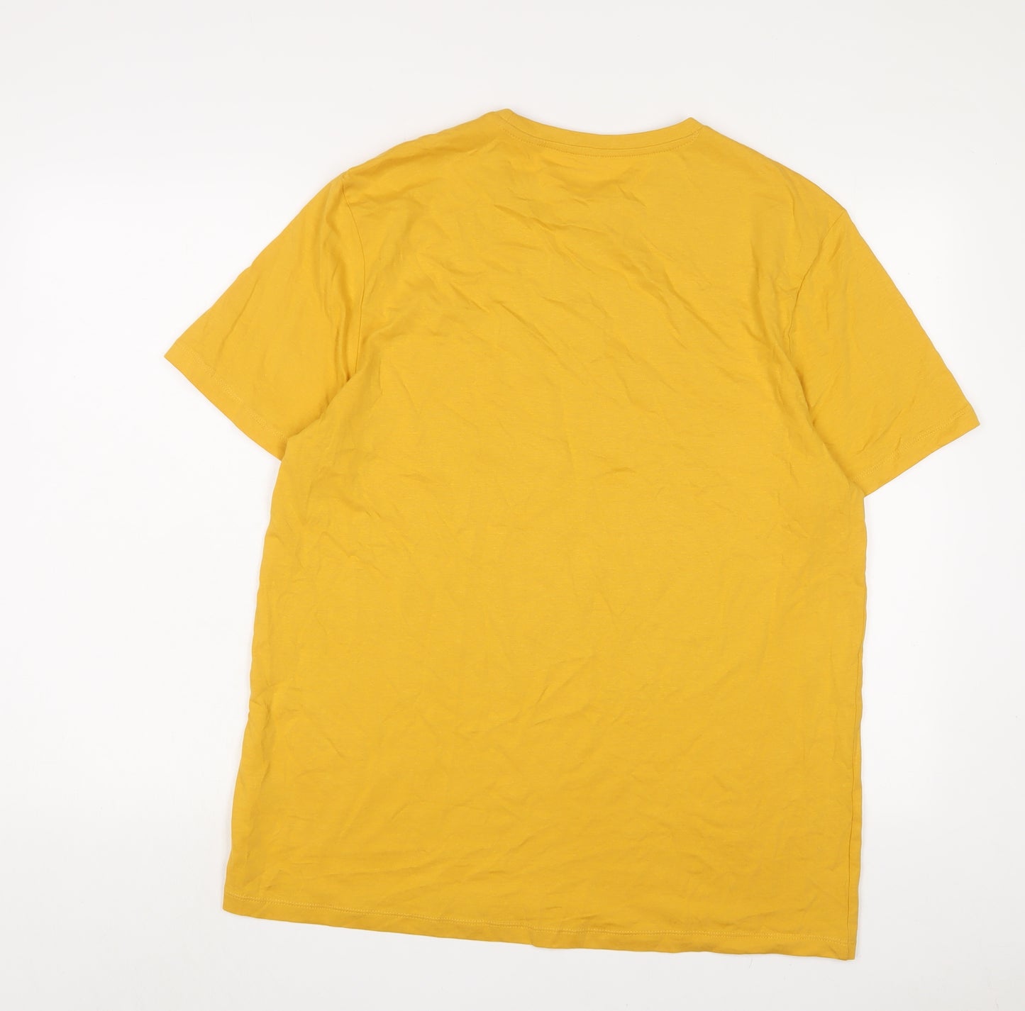 New Look Mens Yellow Cotton T-Shirt Size L Crew Neck - I can order for you