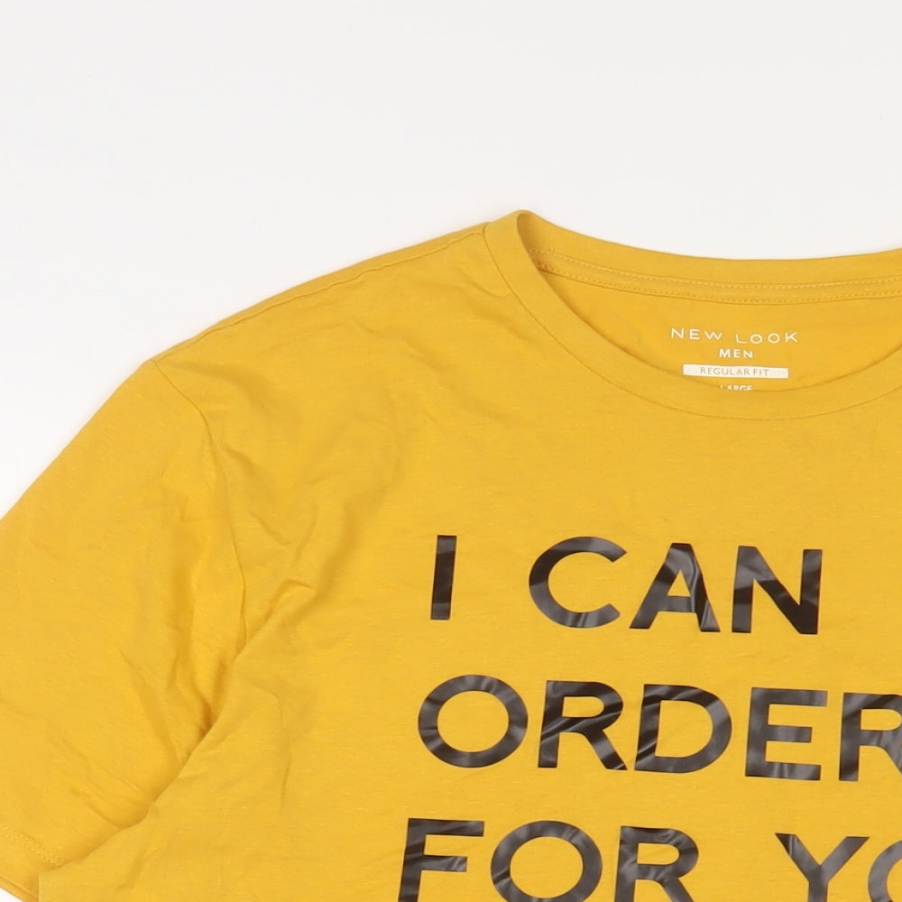 New Look Mens Yellow Cotton T-Shirt Size L Crew Neck - I can order for you