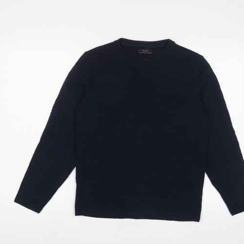 Zara Mens Blue Cotton Pullover Sweatshirt Size S