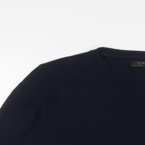 Zara Mens Blue Cotton Pullover Sweatshirt Size S