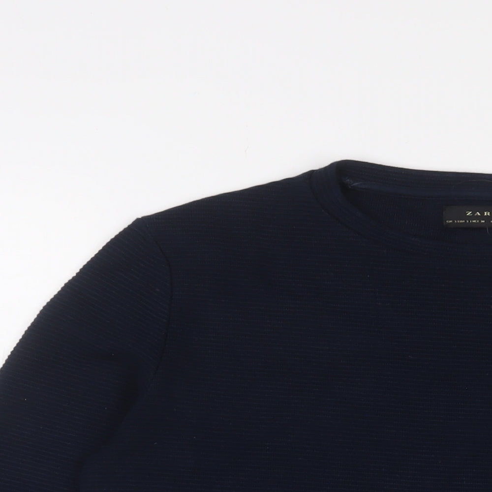 Zara Mens Blue Cotton Pullover Sweatshirt Size S