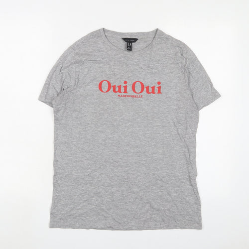 New Look Womens Grey Cotton Basic T-Shirt Size 10 Crew Neck - Oui Oui