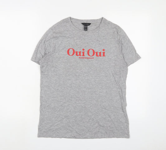 New Look Womens Grey Cotton Basic T-Shirt Size 10 Crew Neck - Oui Oui