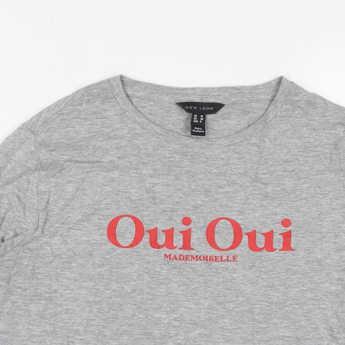 New Look Womens Grey Cotton Basic T-Shirt Size 10 Crew Neck - Oui Oui