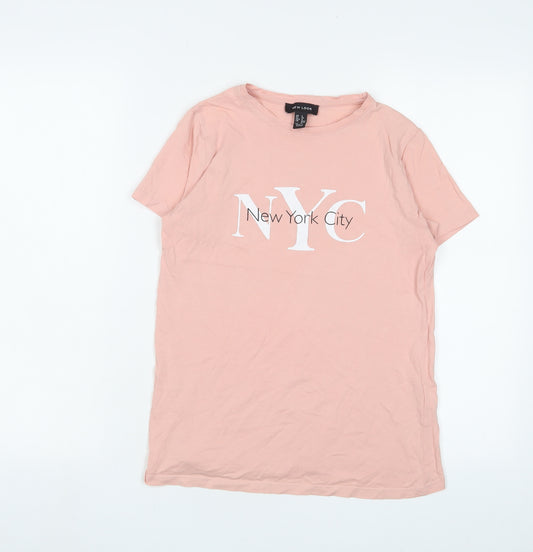 New Look Womens Pink Cotton Basic T-Shirt Size 8 Crew Neck - New York