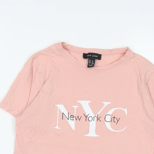 New Look Womens Pink Cotton Basic T-Shirt Size 8 Crew Neck - New York