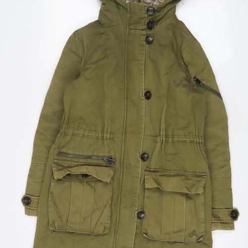 Topshop Womens Green Parka Coat Size 8 Zip