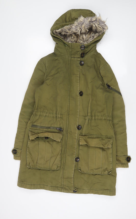 Topshop Womens Green Parka Coat Size 8 Zip