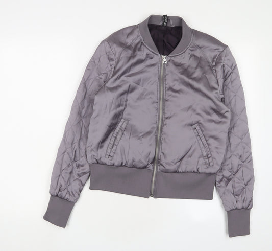 H&M Womens Grey Bomber Jacket Jacket Size 12 Zip