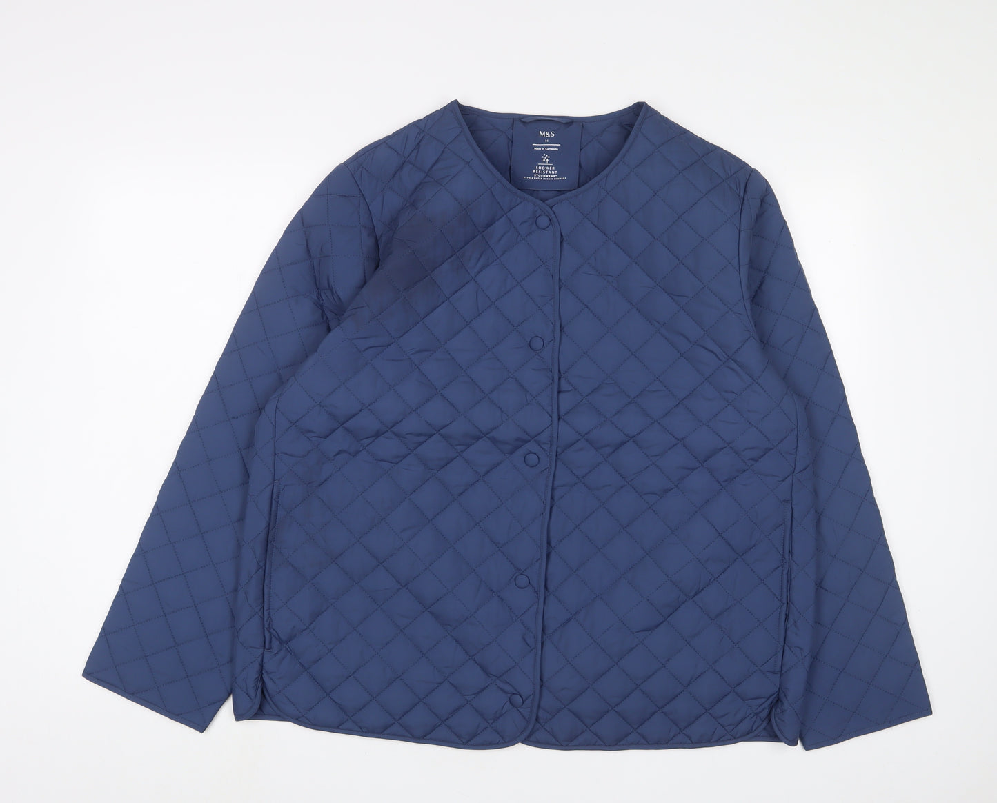 Marks and Spencer Womens Blue Quilted Jacket Size 16 Snap