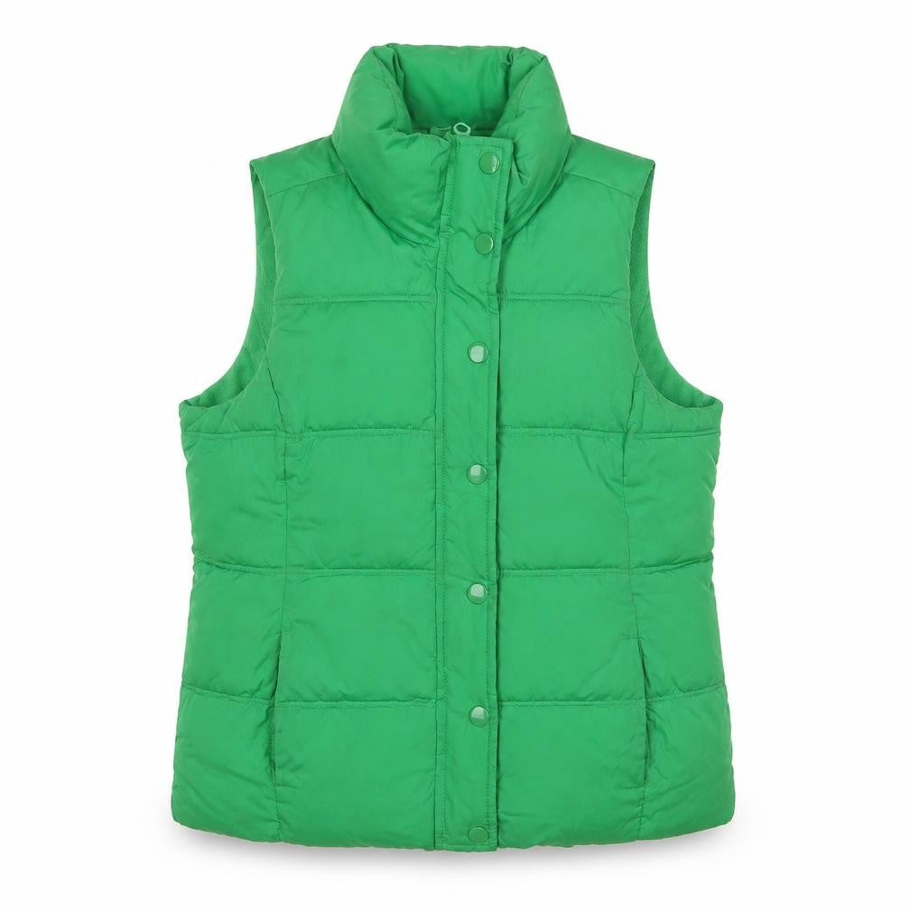 Front view of Old Navy women’s green gilet jacket, size XS, zip