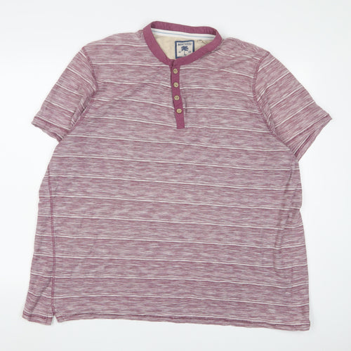 MANTARAY PRODUCTS Mens Purple Striped Cotton T-Shirt Size 2XL Henley