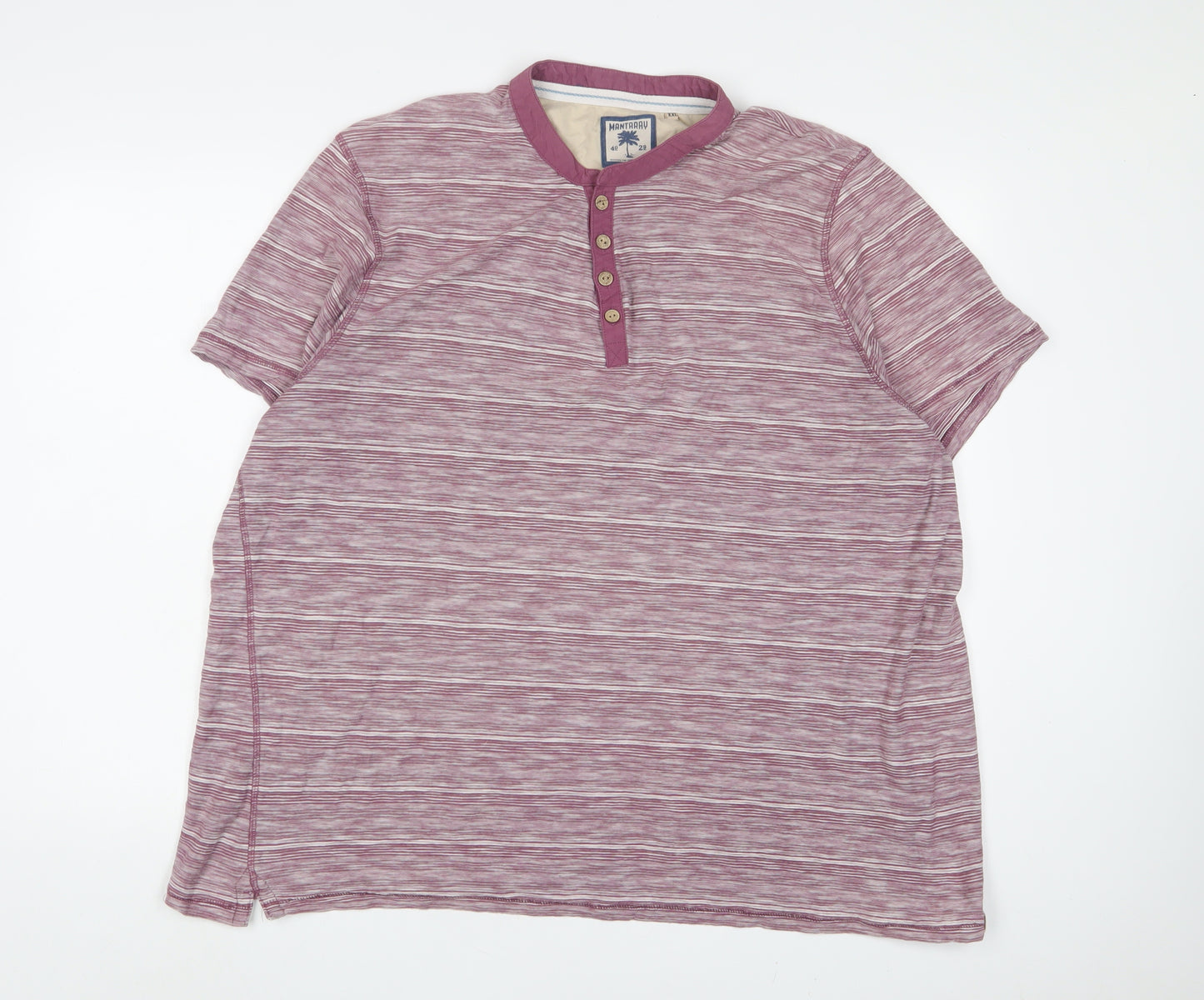 MANTARAY PRODUCTS Mens Purple Striped Cotton T-Shirt Size 2XL Henley