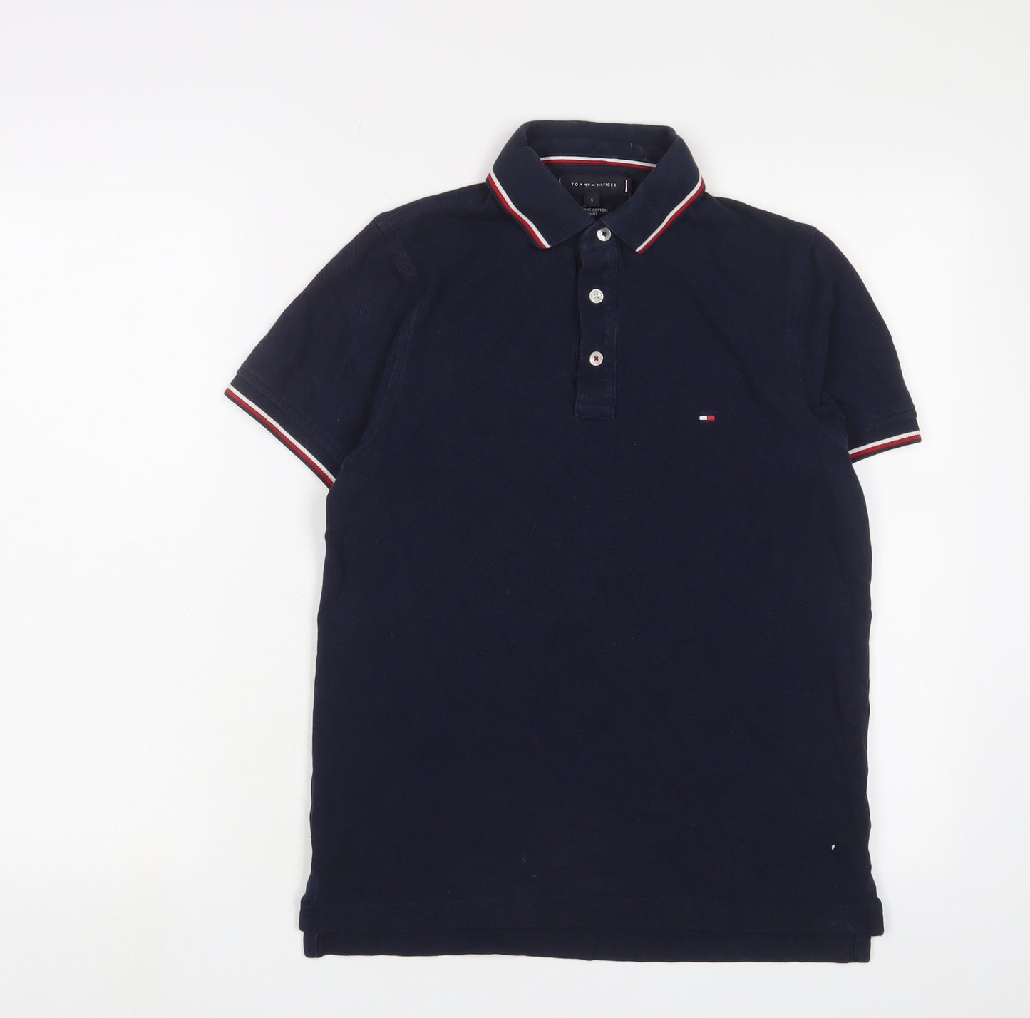 Tommy Hilfiger Mens Blue Cotton Polo Size S Collared Button - Logo, Embroidered