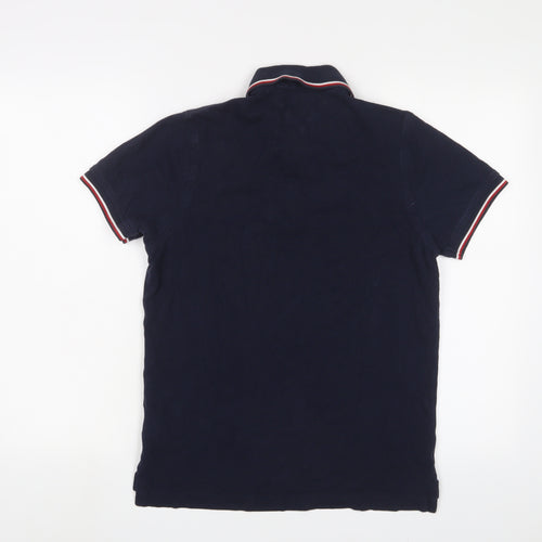 Tommy Hilfiger Mens Blue Cotton Polo Size S Collared Button - Logo, Embroidered