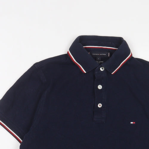 Tommy Hilfiger Mens Blue Cotton Polo Size S Collared Button - Logo, Embroidered