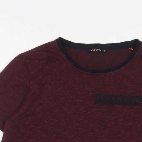 Maraton Mens Red Polyester Basic T-Shirt Size S Crew Neck Pullover