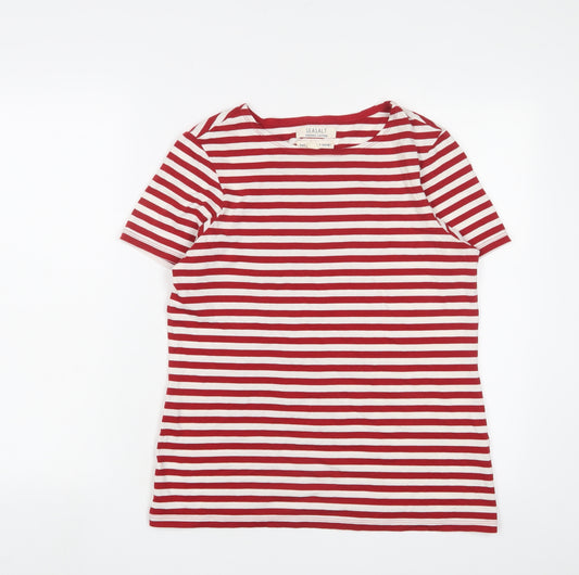 Seasalt Womens Red Striped Cotton Basic T-Shirt Size 10 Crew Neck