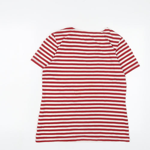 Seasalt Womens Red Striped Cotton Basic T-Shirt Size 10 Crew Neck