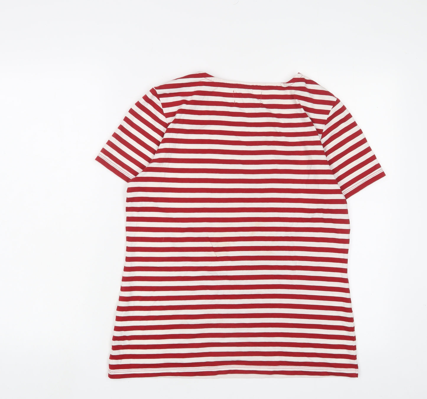 Seasalt Womens Red Striped Cotton Basic T-Shirt Size 10 Crew Neck