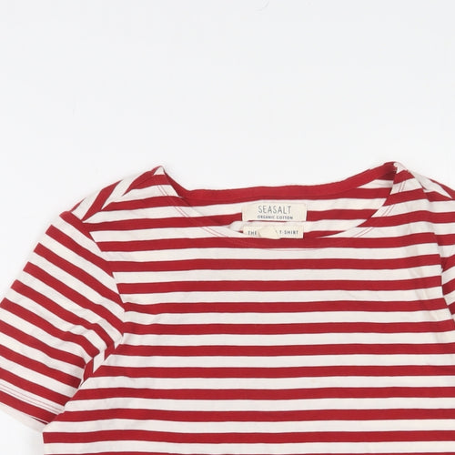 Seasalt Womens Red Striped Cotton Basic T-Shirt Size 10 Crew Neck