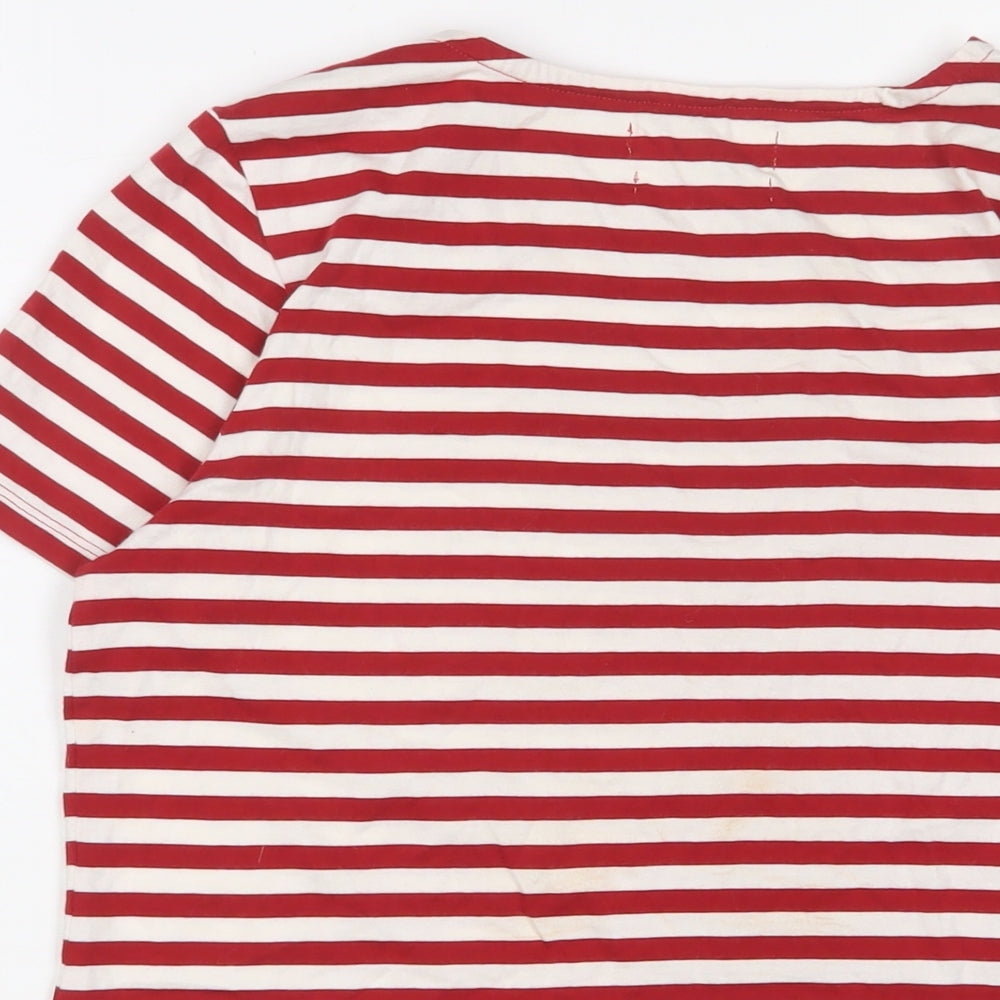 Seasalt Womens Red Striped Cotton Basic T-Shirt Size 10 Crew Neck