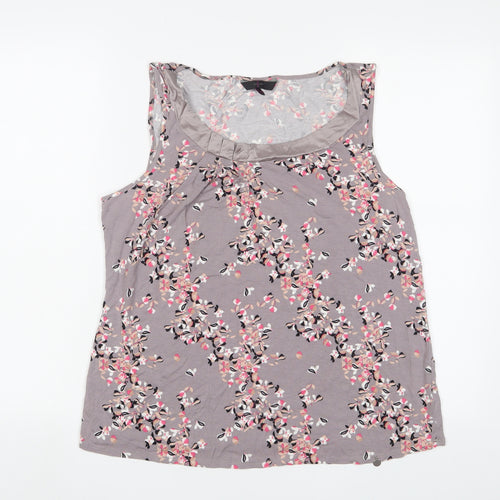 Jasper Conran Womens Grey Floral Viscose Basic Tank Size 16 Scoop Neck