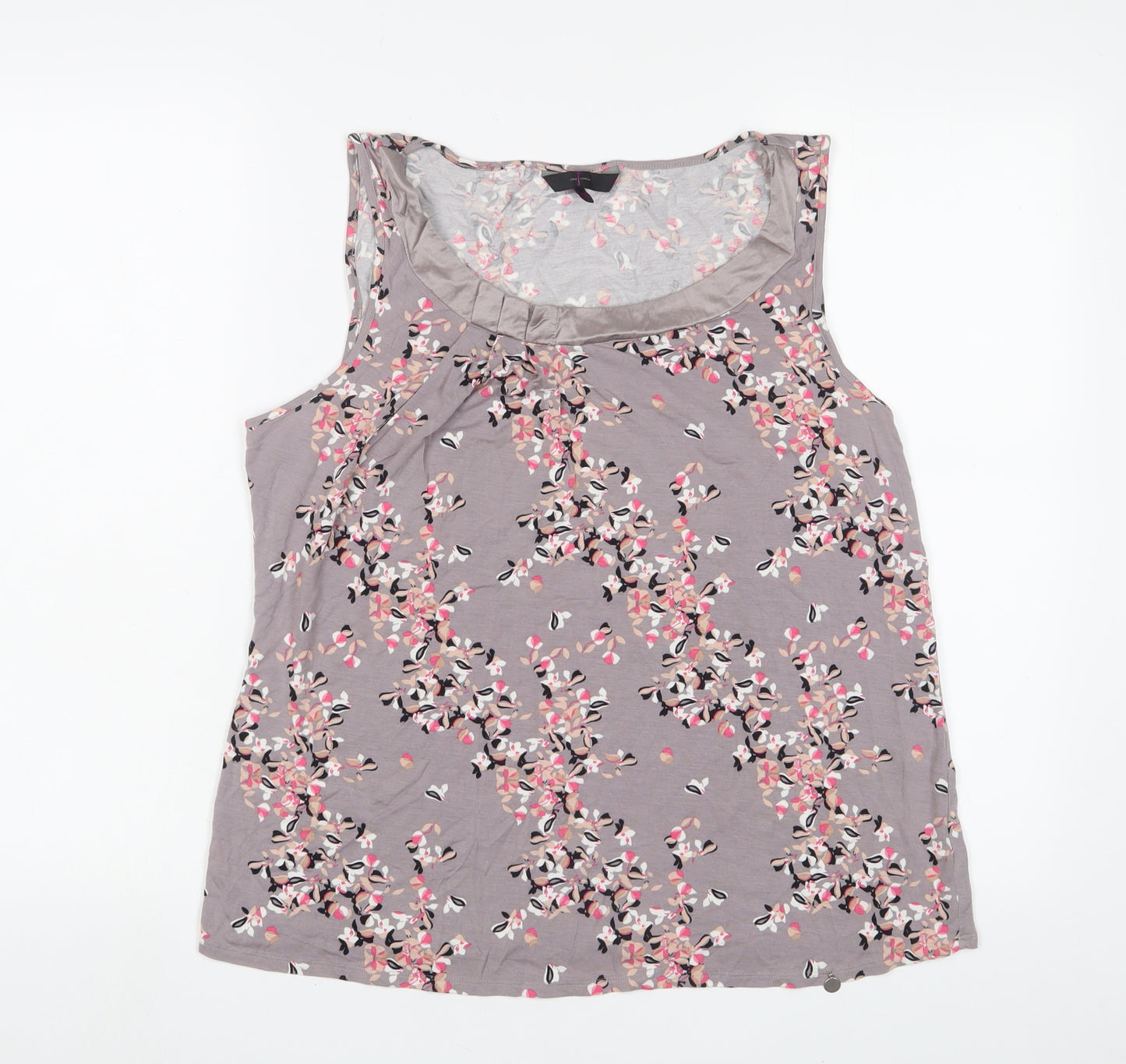 Jasper Conran Womens Grey Floral Viscose Basic Tank Size 16 Scoop Neck