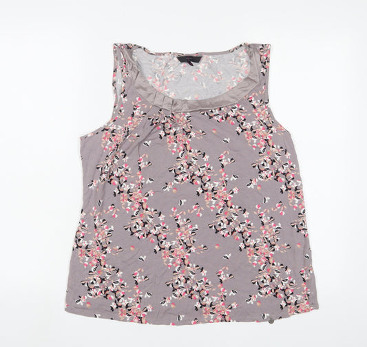 Jasper Conran Womens Grey Floral Viscose Basic Tank Size 16 Scoop Neck