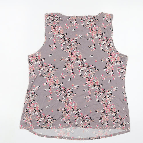 Jasper Conran Womens Grey Floral Viscose Basic Tank Size 16 Scoop Neck