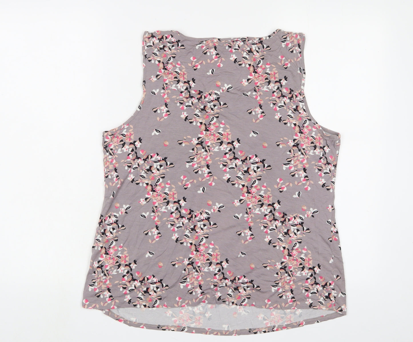 Jasper Conran Womens Grey Floral Viscose Basic Tank Size 16 Scoop Neck